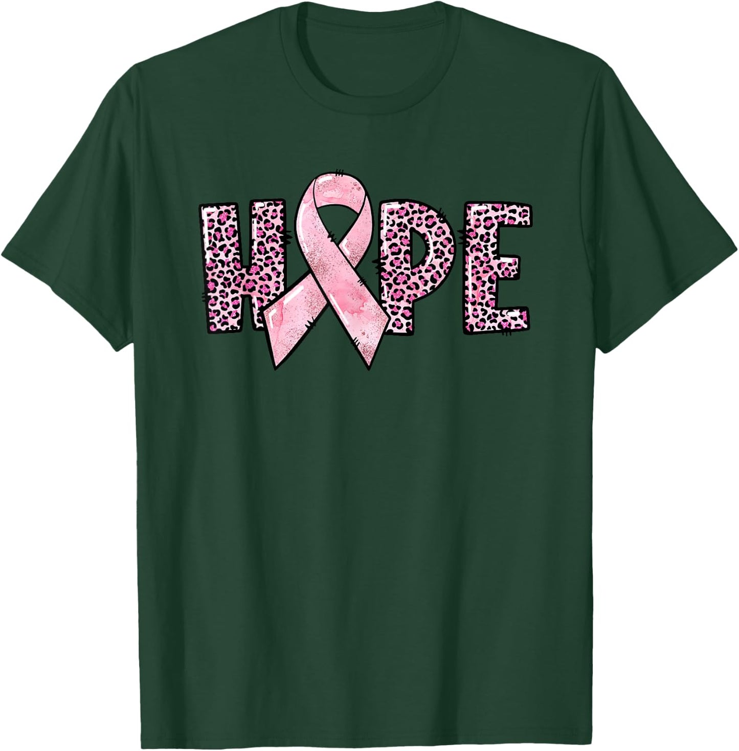 Hope - Breast Cancer Awareness Leopard Cheetah Pink Ribbon T-Shirt - T-Shirt | Forest