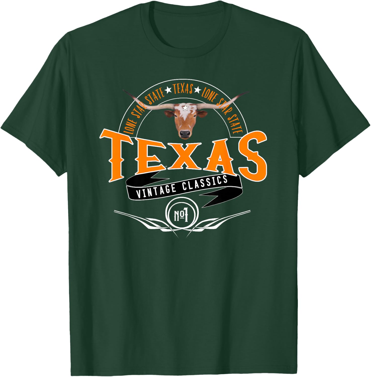 Vintage Classic Style Texas Lone Star Longhorn Design T-Shirt - T-Shirt | Forest