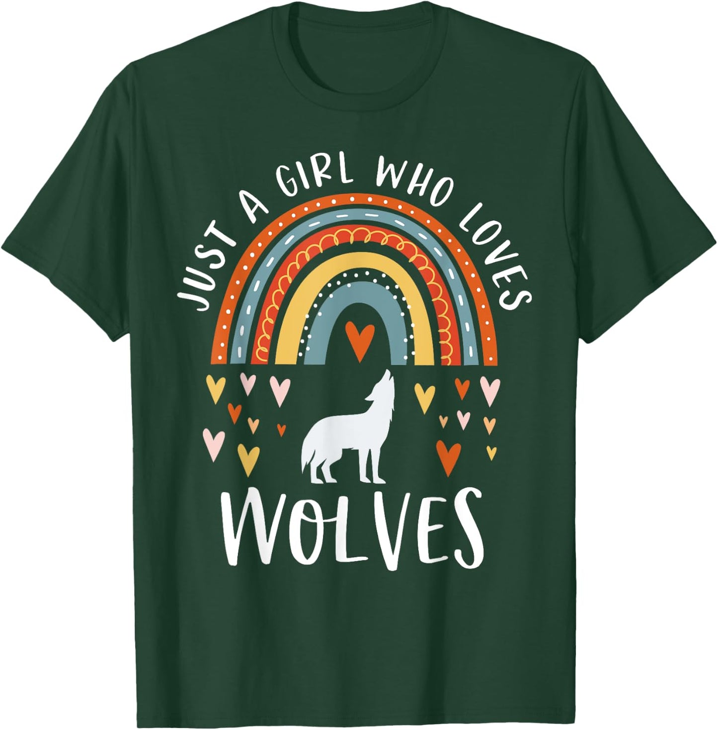 Just A Girl Who Loves Wolves Rainbow Gifts For Wolf Lover T-Shirt - T-Shirt | Forest
