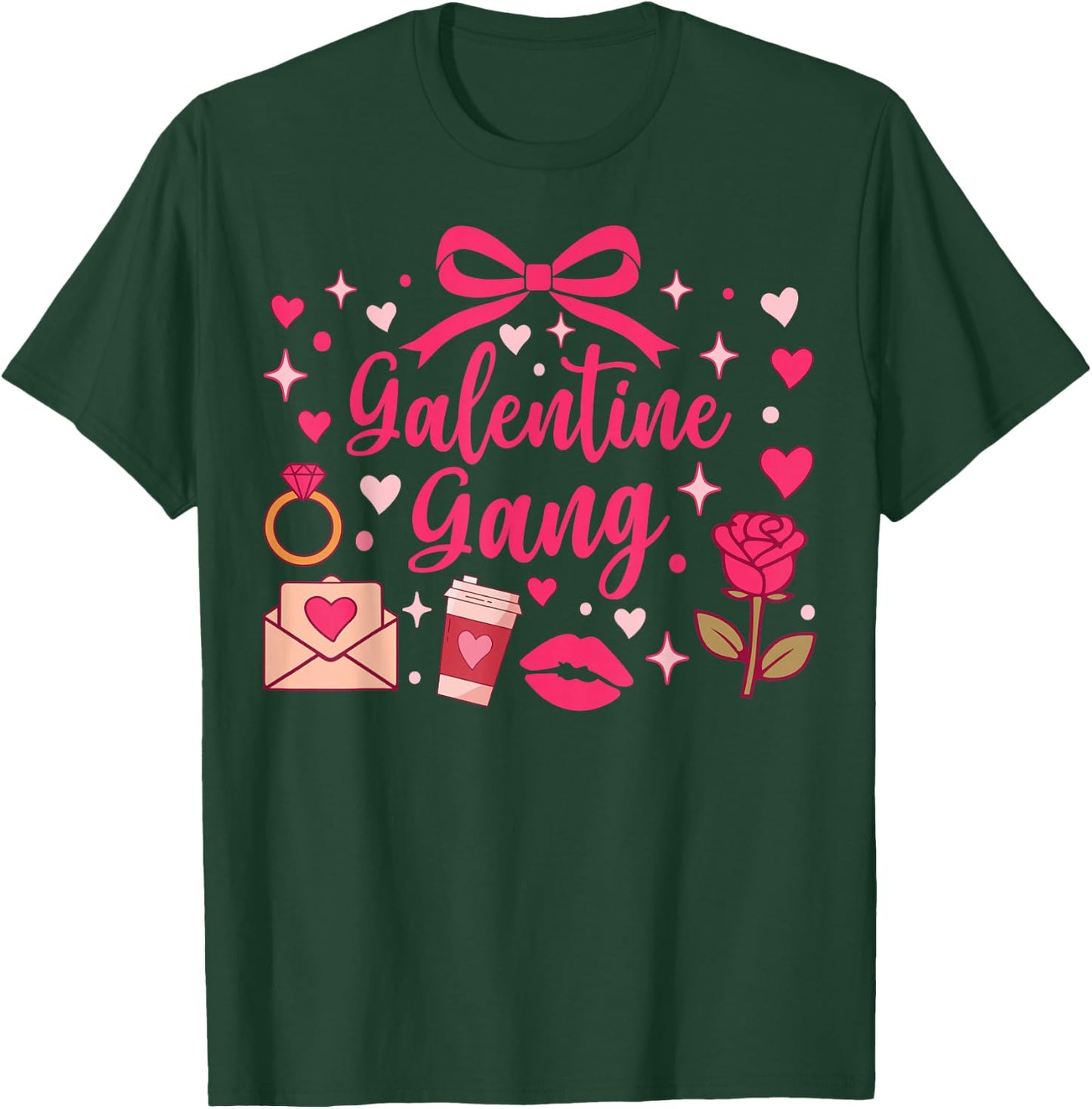 Galentine Gang Coquette Bow Aesthetic Pink Hearts T-Shirt - T-Shirt | Forest