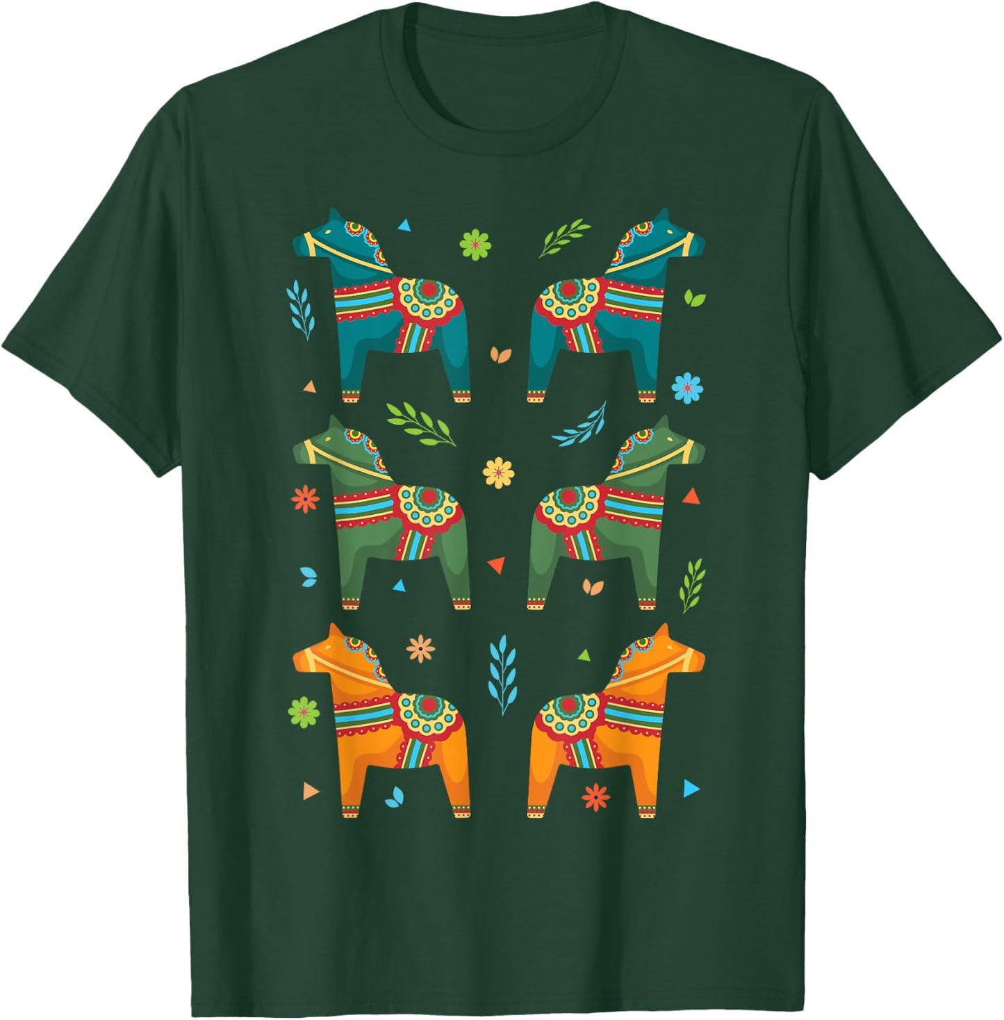 Dala Horse Sweden Swedish Dalecarlian Horses Scandinavian T-Shirt - T-Shirt | Forest