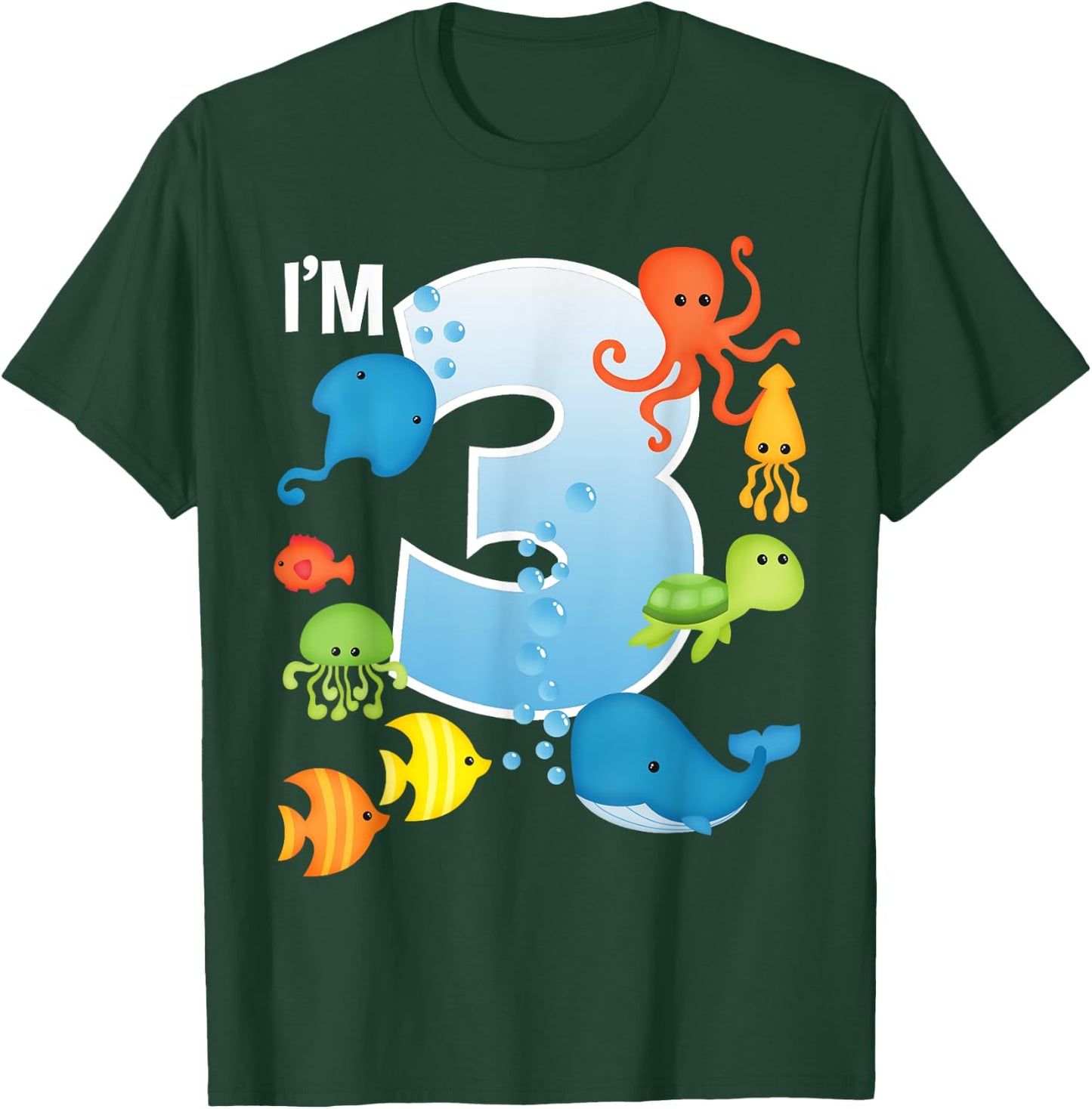 Ocean See Underwater 3 Year Old Under The Sea Birthday Party T-Shirt - T-Shirt | Forest