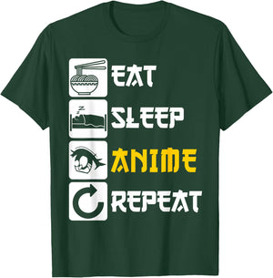 Eat Sleep Anime Repeat | Manga Japan Saying Cosplay K-Pop T-Shirt - T-Shirt | Forest