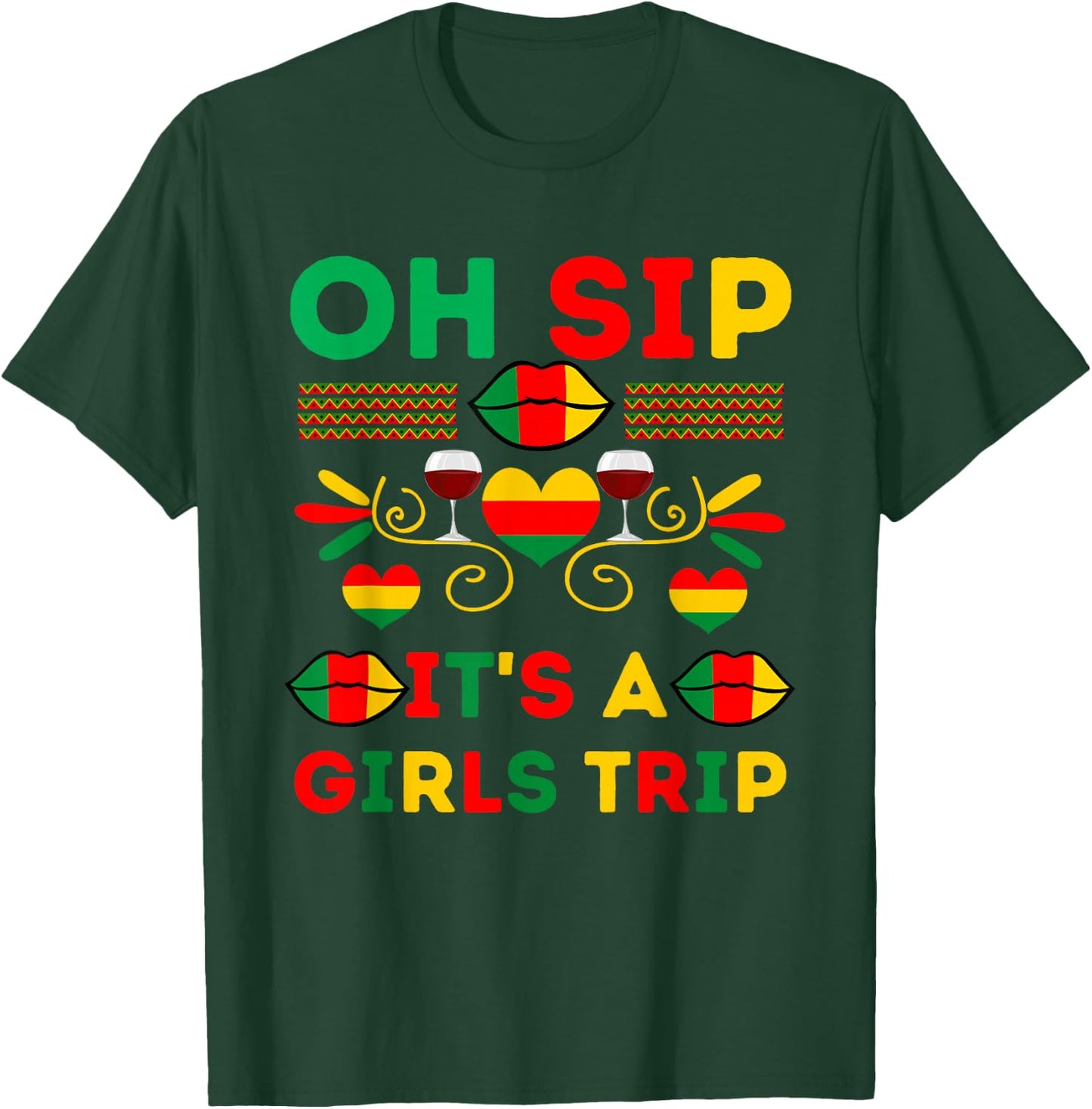 Girls Trip Black Melanin Afro American Juneteenth Wine Party T-Shirt - T-Shirt | Forest