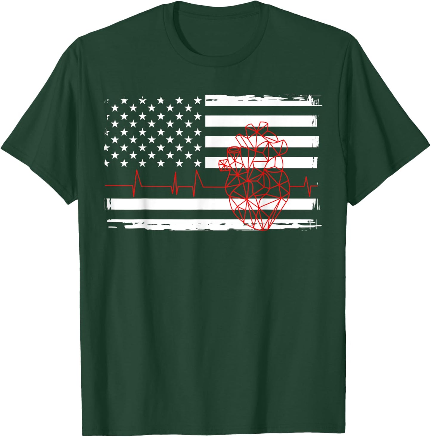 Cardiologist Geometric Heart USA Flag Fourth Of July T-Shirt - T-Shirt | Forest