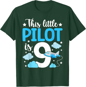 This little Pilot is 9 Airplane 9th Birthday T-Shirt - T-Shirt | Forest
