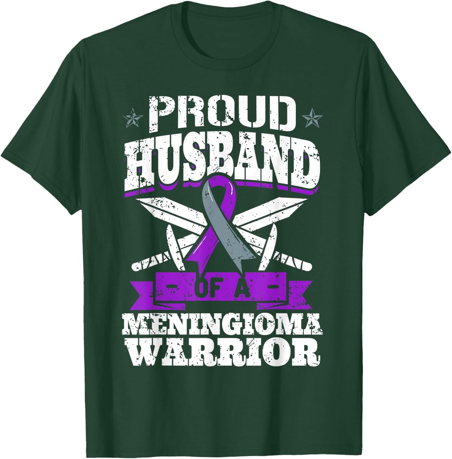 Proud Husband Of A Meningioma Warrior Tumor Awareness Ribbon T-Shirt - T-Shirt | Forest