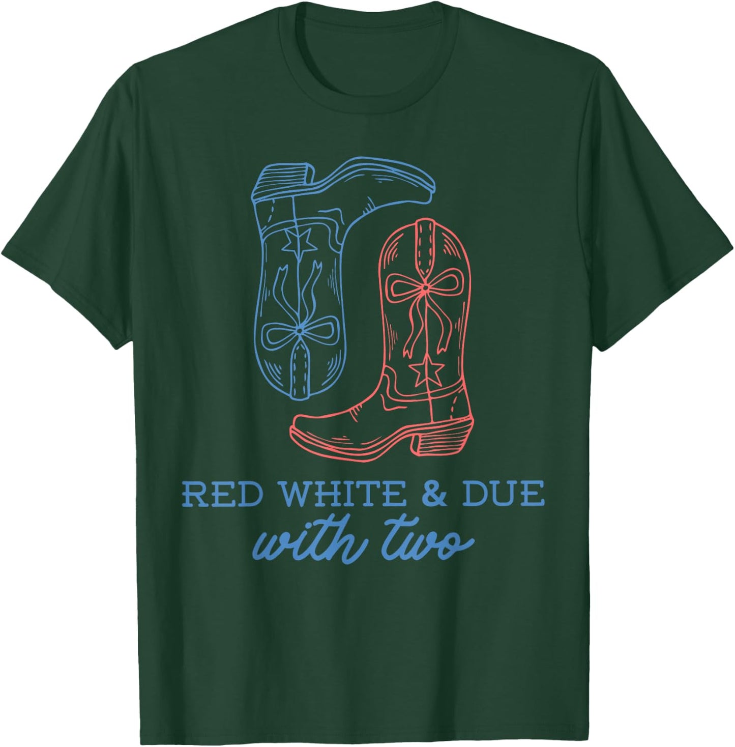 Red White and Due Pregnancy Announcement Twin Cowboy Western T-Shirt - T-Shirt | Forest