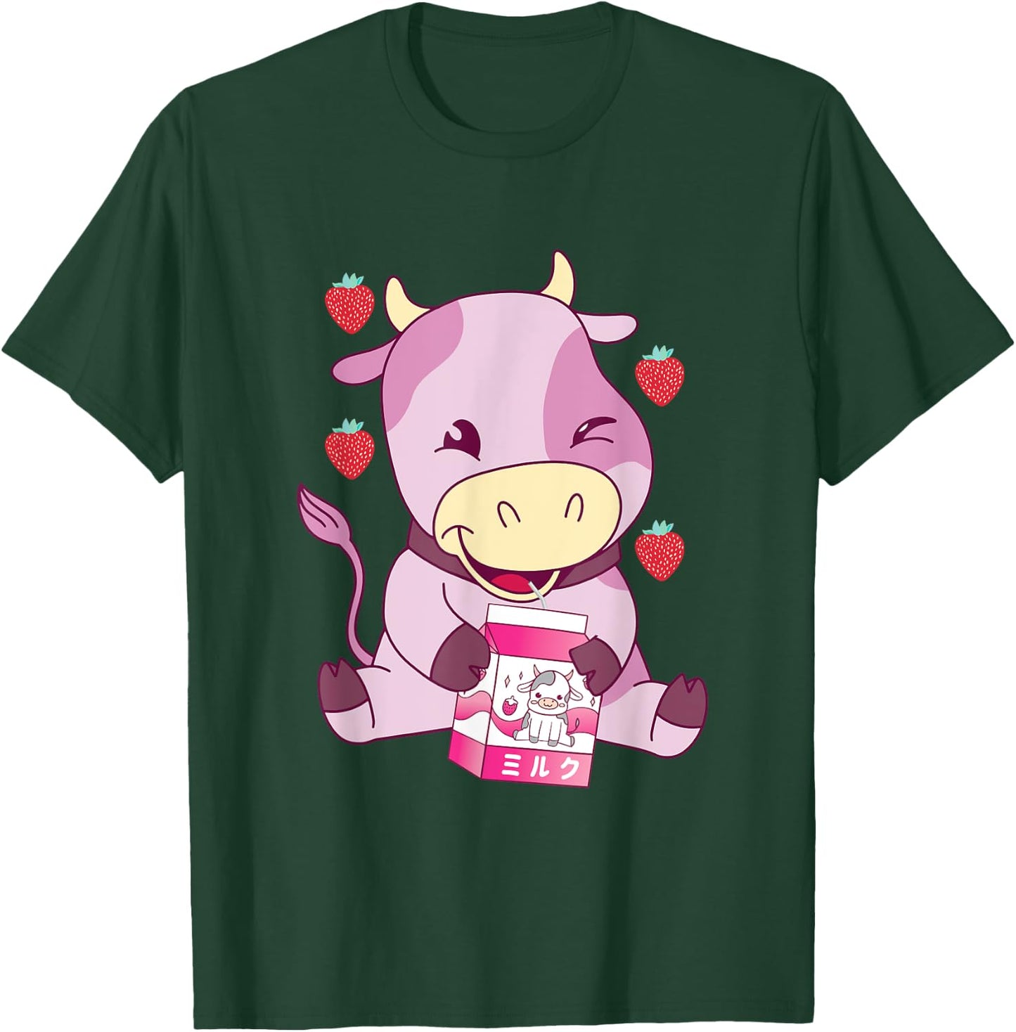 Strawberry Milk Pink Cow Japanese Strawberry Milk Shake T-Shirt - T-Shirt | Forest