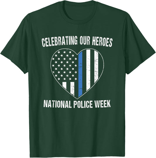 National Police Week Shirt Vintage Blue Line American Flag T-Shirt - T-Shirt | Forest
