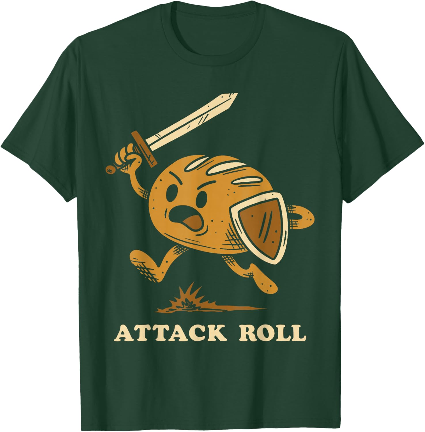 Attack Roll Funny Bread Warrior Fantasy Humor T-Shirt - T-Shirt | Forest