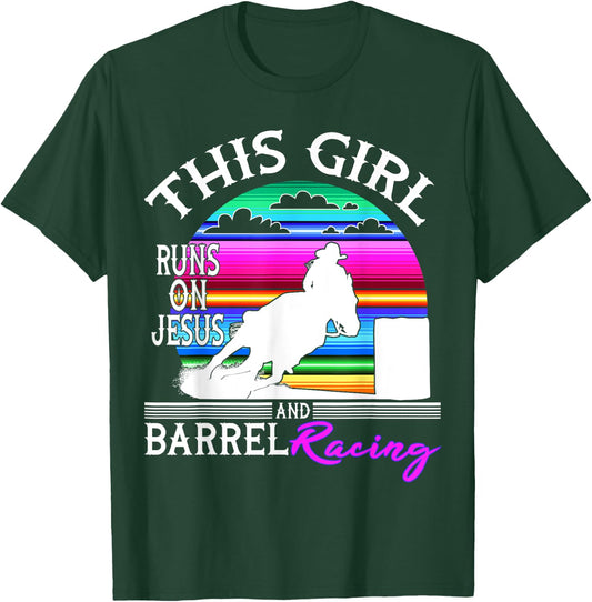 Serape Horse Barrel Racing This Girl runs on Jesus Rodeo T-Shirt - T-Shirt | Forest