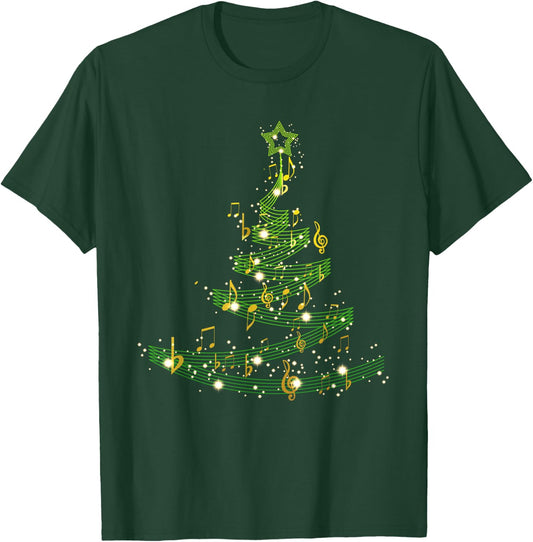 Christmas Tree Musical Notes Song Xmas Musician Pajama T-Shirt - T-Shirt | Forest