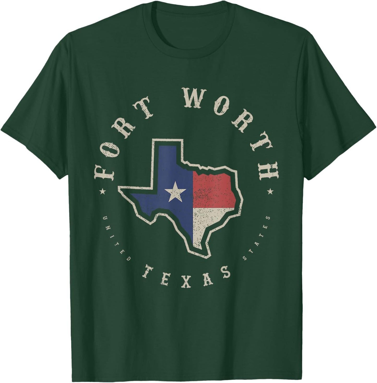 Vintage Fort Worth Texas State Flag Map Souvenir Gift T-Shirt - T-Shirt | Forest