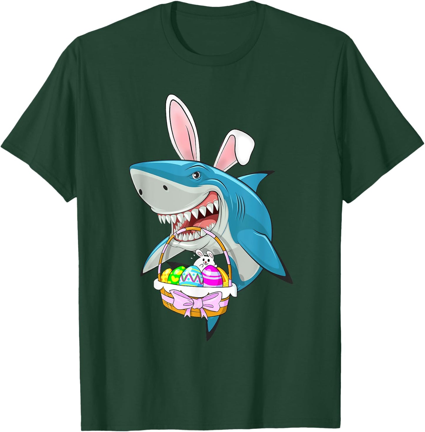 Shark Easter Bunny Egg Basket Funny Boys Girls Kids Easter T-Shirt - T-Shirt | Forest