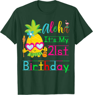 Aloha It's My 21st Birthday Hawaii Second Girls Luau Candles T-Shirt - T-Shirt | Forest