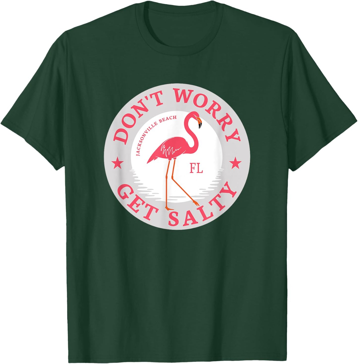Don't Worry Get Salty Jacksonville Beach, FL Summer Flamingo T-Shirt - T-Shirt | Forest