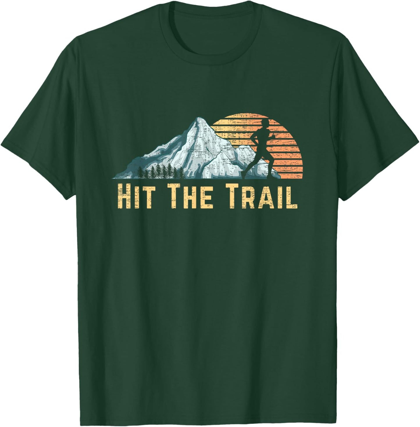 Hit The Trail Vintage Mountain Runner Retro Trail Running T-Shirt - T-Shirt | Forest