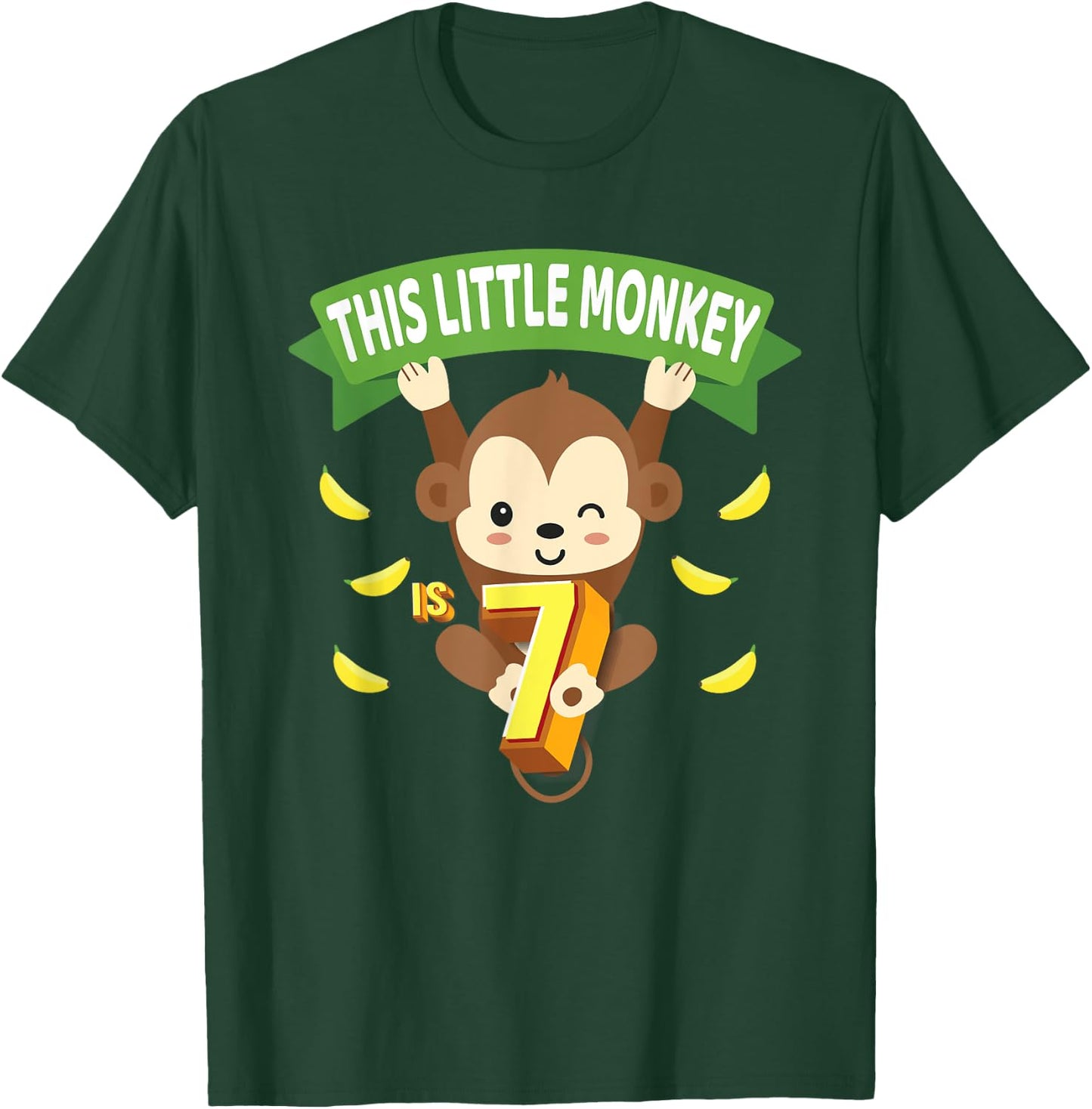 This Little Monkey Is 7 Years Old Kid 7th Birthday Monkeys T-Shirt - T-Shirt | Forest