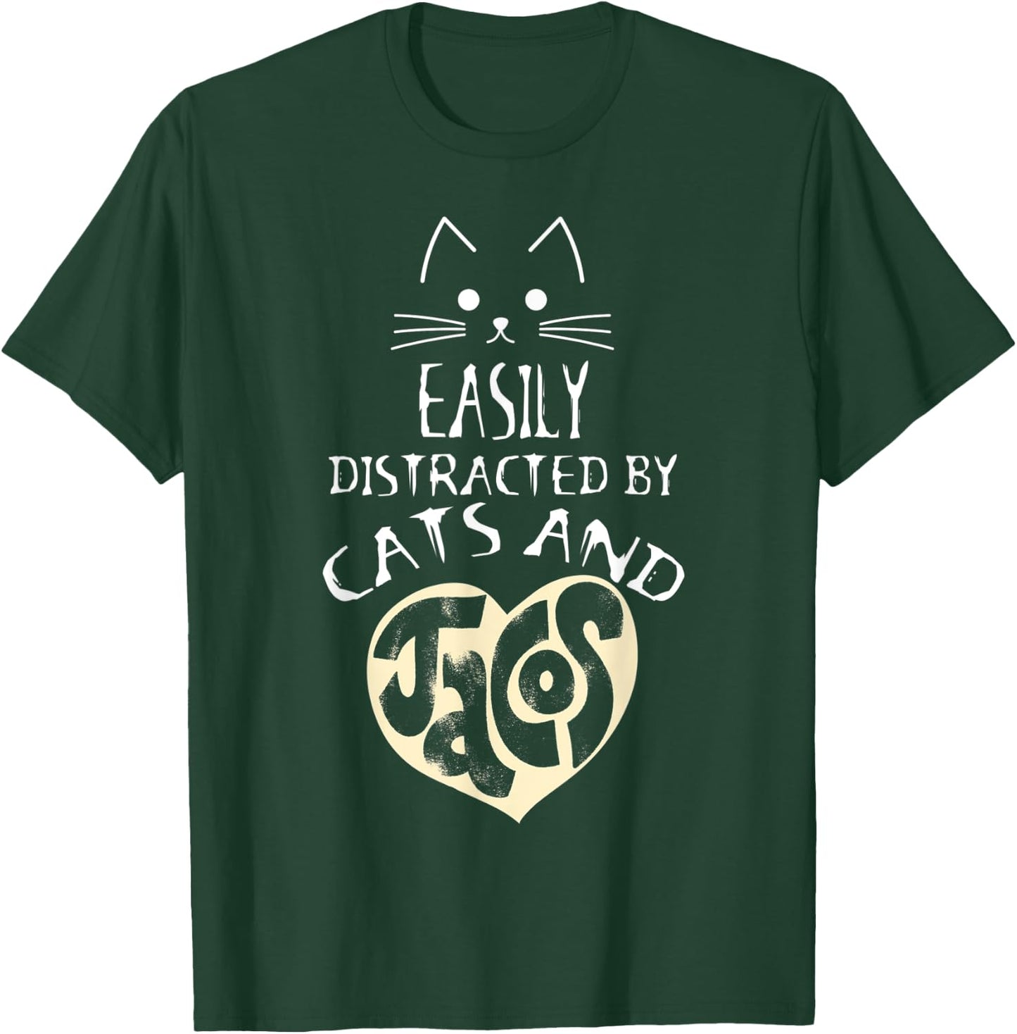 Easily Distracted By Cats And Tacos Kawaii Cat Lovers Women T-Shirt - T-Shirt | Forest