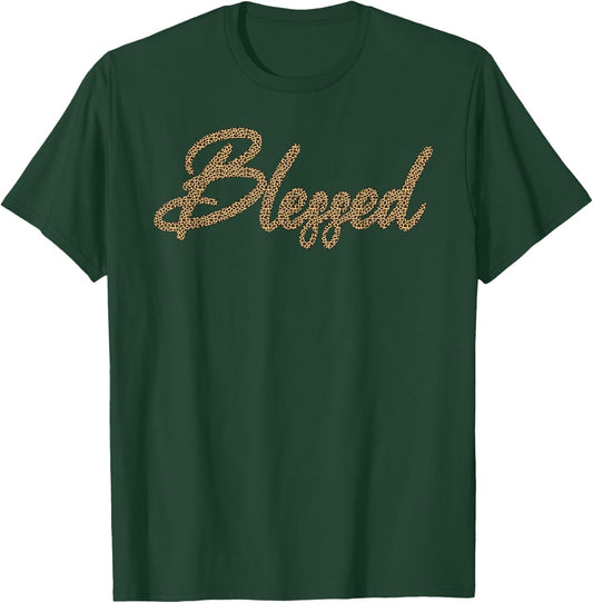 Christian Cool Blessed Leopard Cheetah Print Graphic Design T-Shirt - T-Shirt | Forest