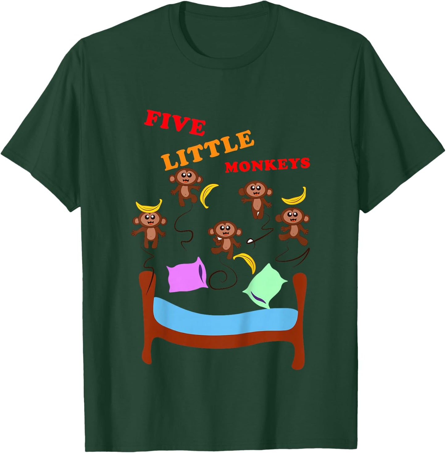 Five Little Monkeys Novelty Nursery English Rhyme T-Shirt - T-Shirt | Forest