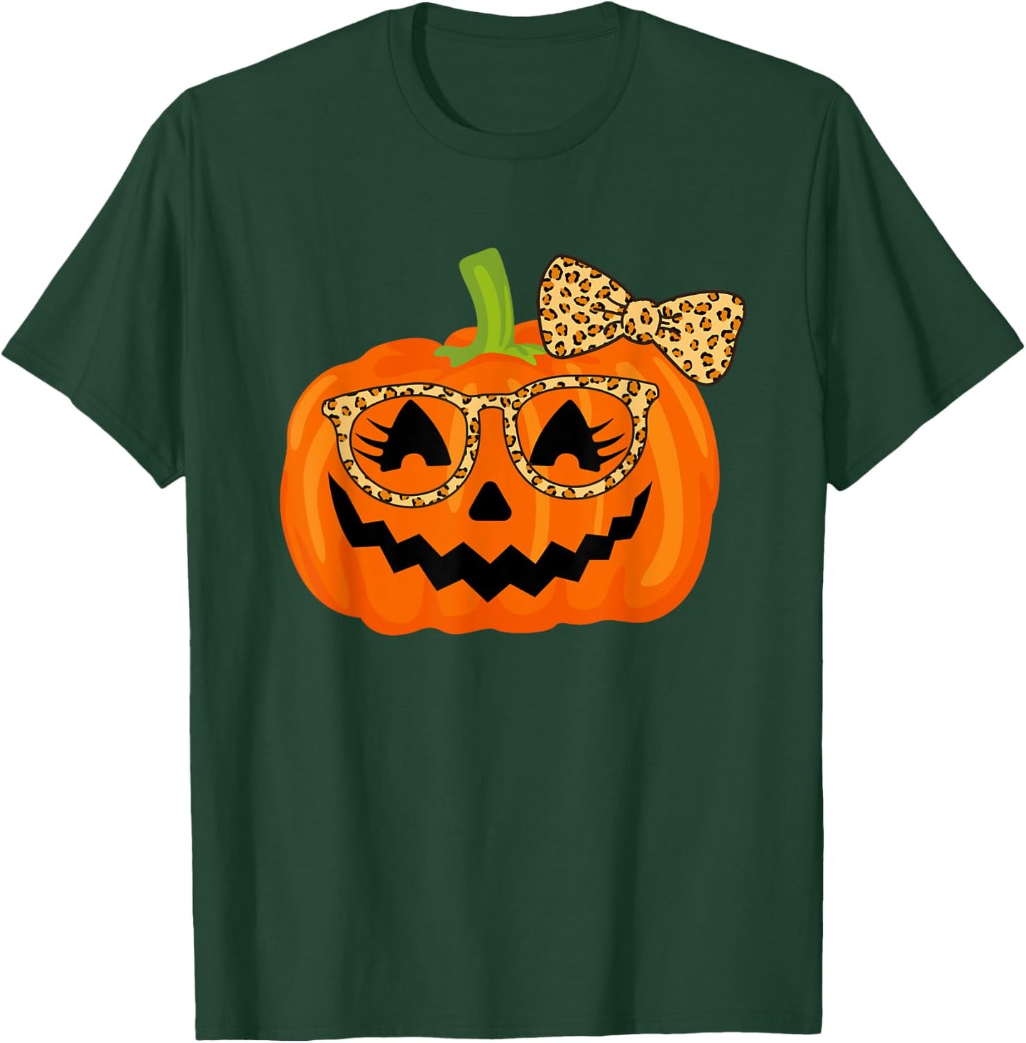 Jack O Lantern Face Pumpkin Halloween Leopard Print Glasses T-Shirt - T-Shirt | Forest