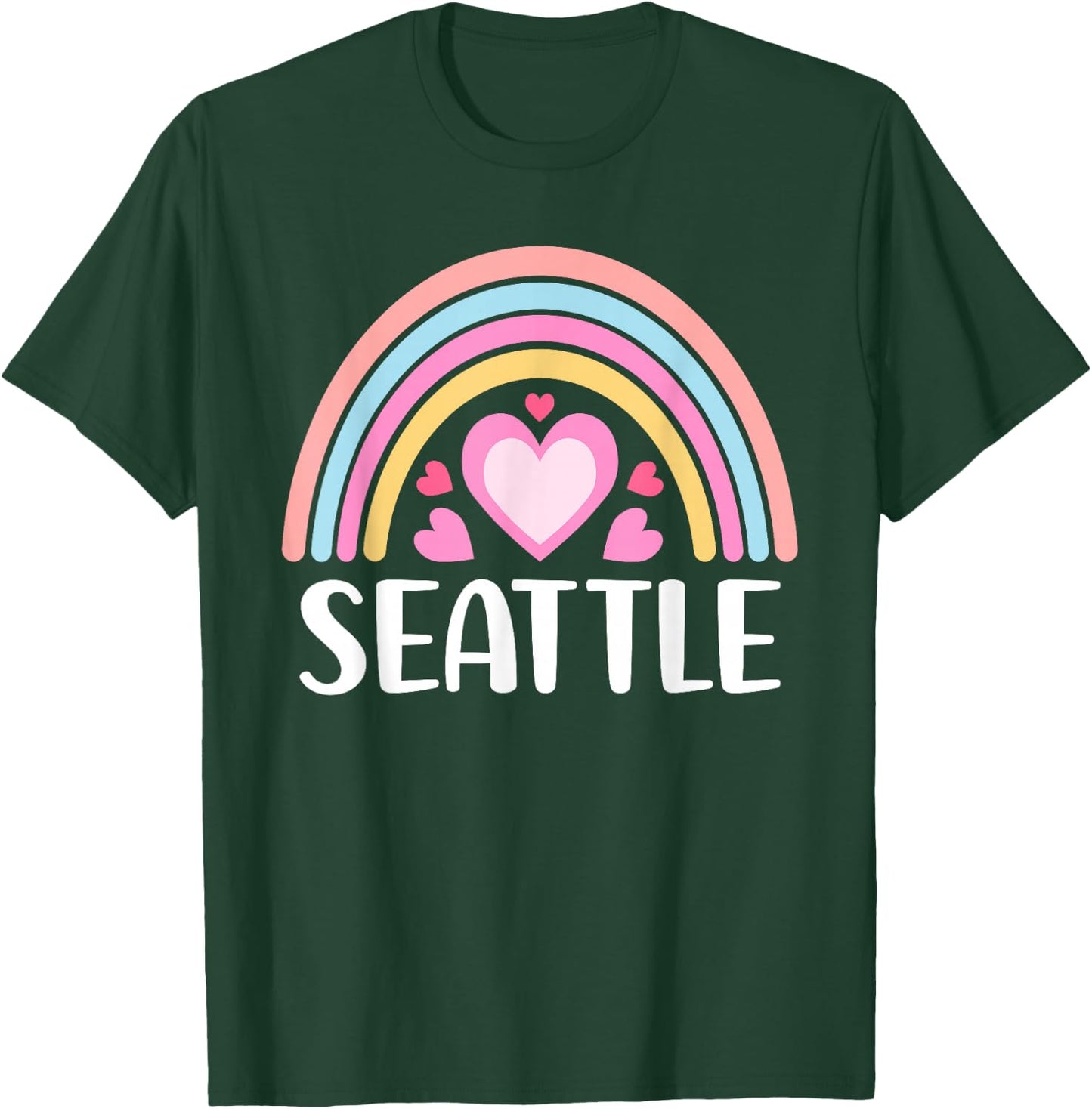 Seattle Rainbow Hearts Cute Seattle T-Shirt - T-Shirt | Forest
