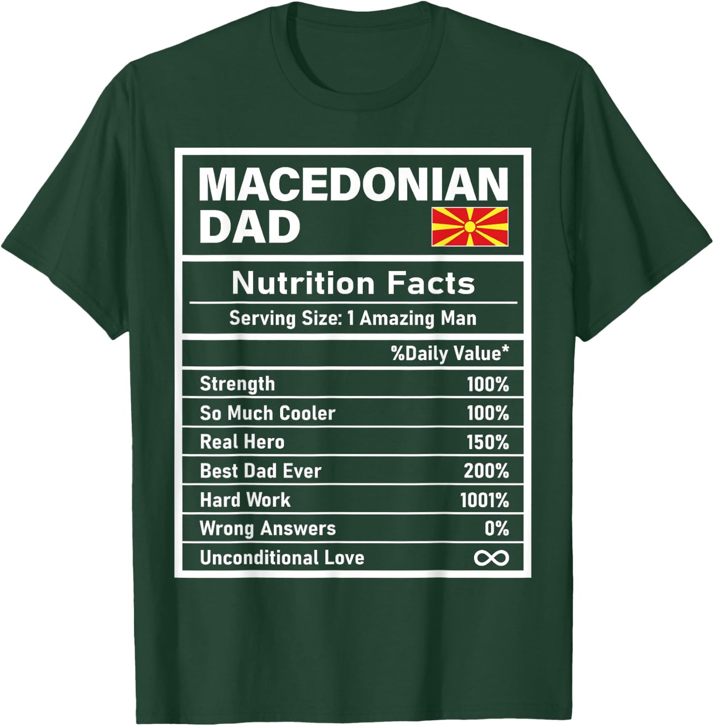 Macedonian Dad Nutrition Facts Father's Day National Pride T-Shirt - T-Shirt | Forest