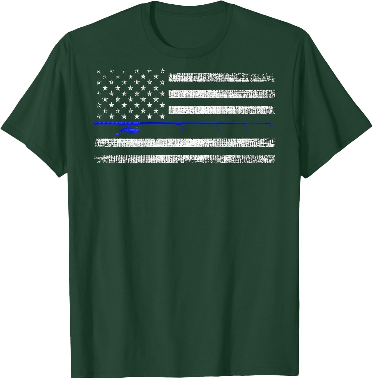 American Flag Distressed Fishing Printed On Back Women Kids Men T-Shirt - T-Shirt | Forest