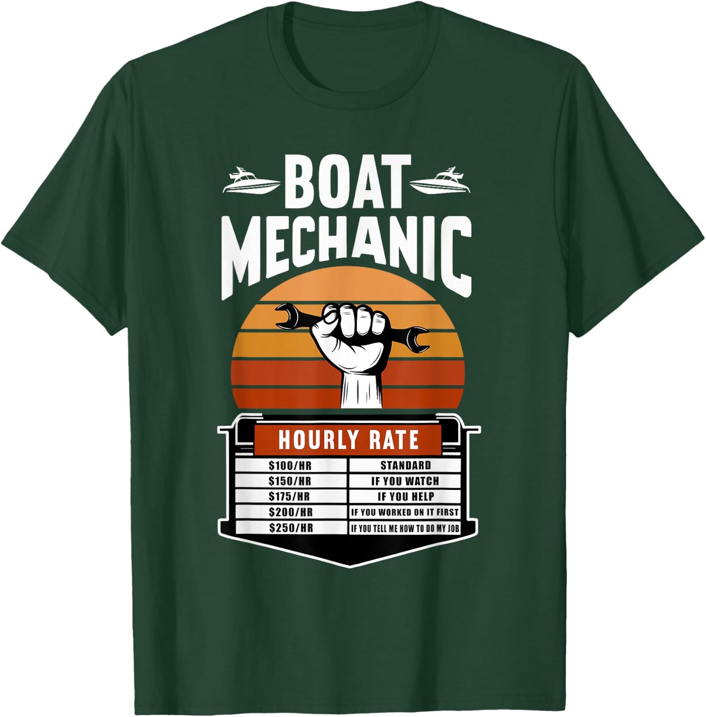 Boat Mechanic Hourly Rate Labour Rate Marine Technician T-Shirt - T-Shirt | Forest