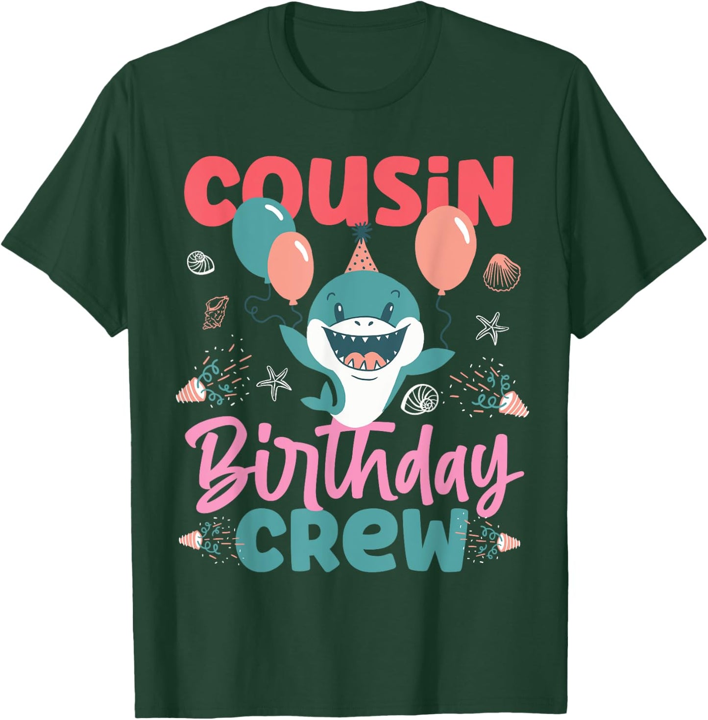 Cousin Birthday Crew Cute Shark T-Shirt - T-Shirt | Forest