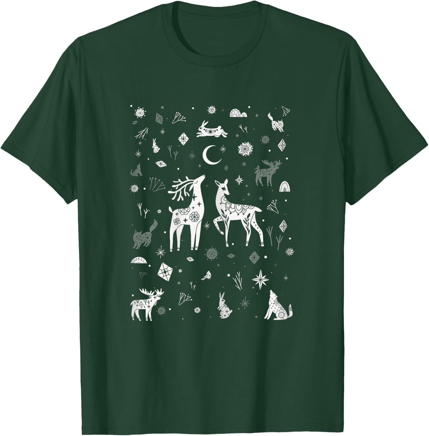 Winter Solstice Christmas woodland creatures Doodle T-Shirt - T-Shirt | Forest