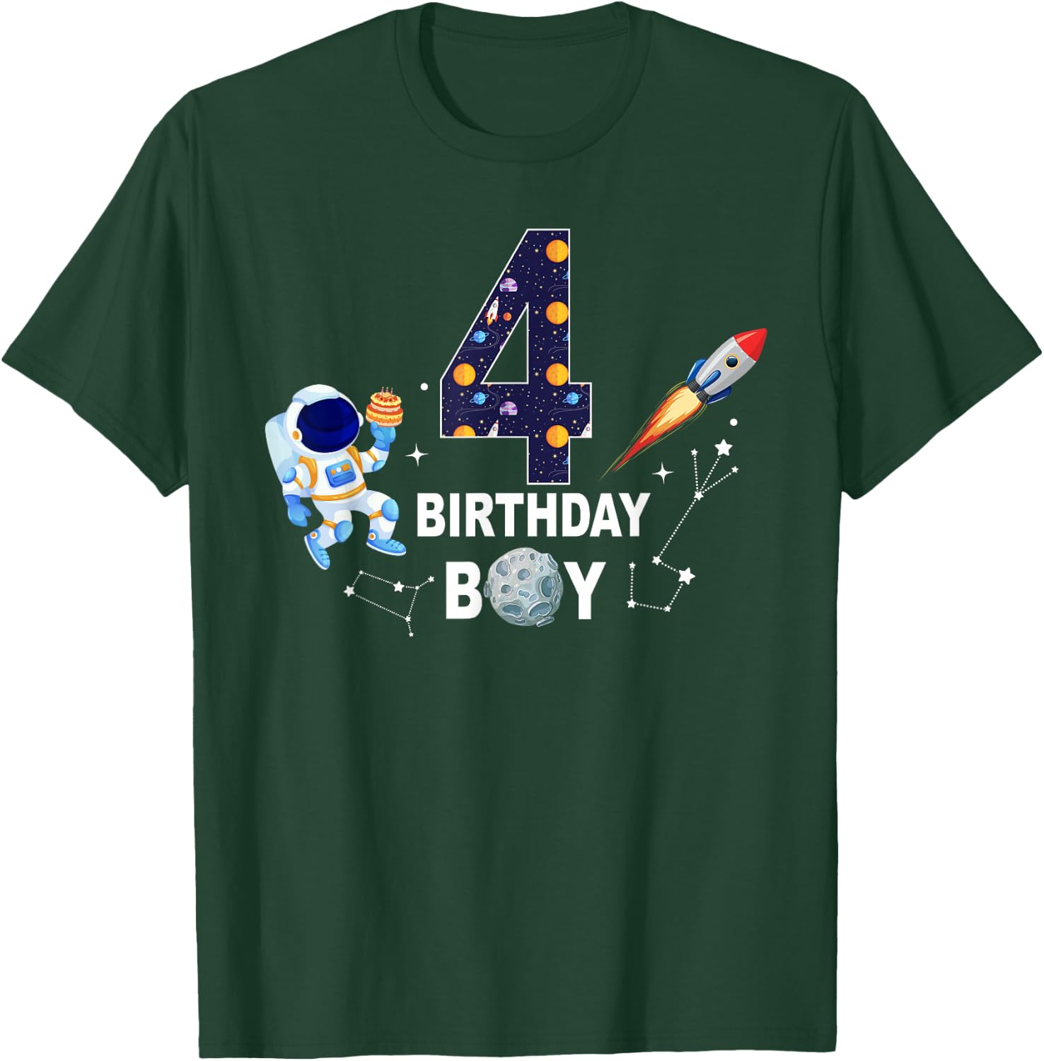 4 Years Old Birthday Boy Space Astronaut 4th Birthday T-Shirt - T-Shirt | Forest