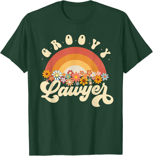 Groovy Lawyer Retro Rainbow Colorful Flowers Design Lawyer T-Shirt - T-Shirt | Forest