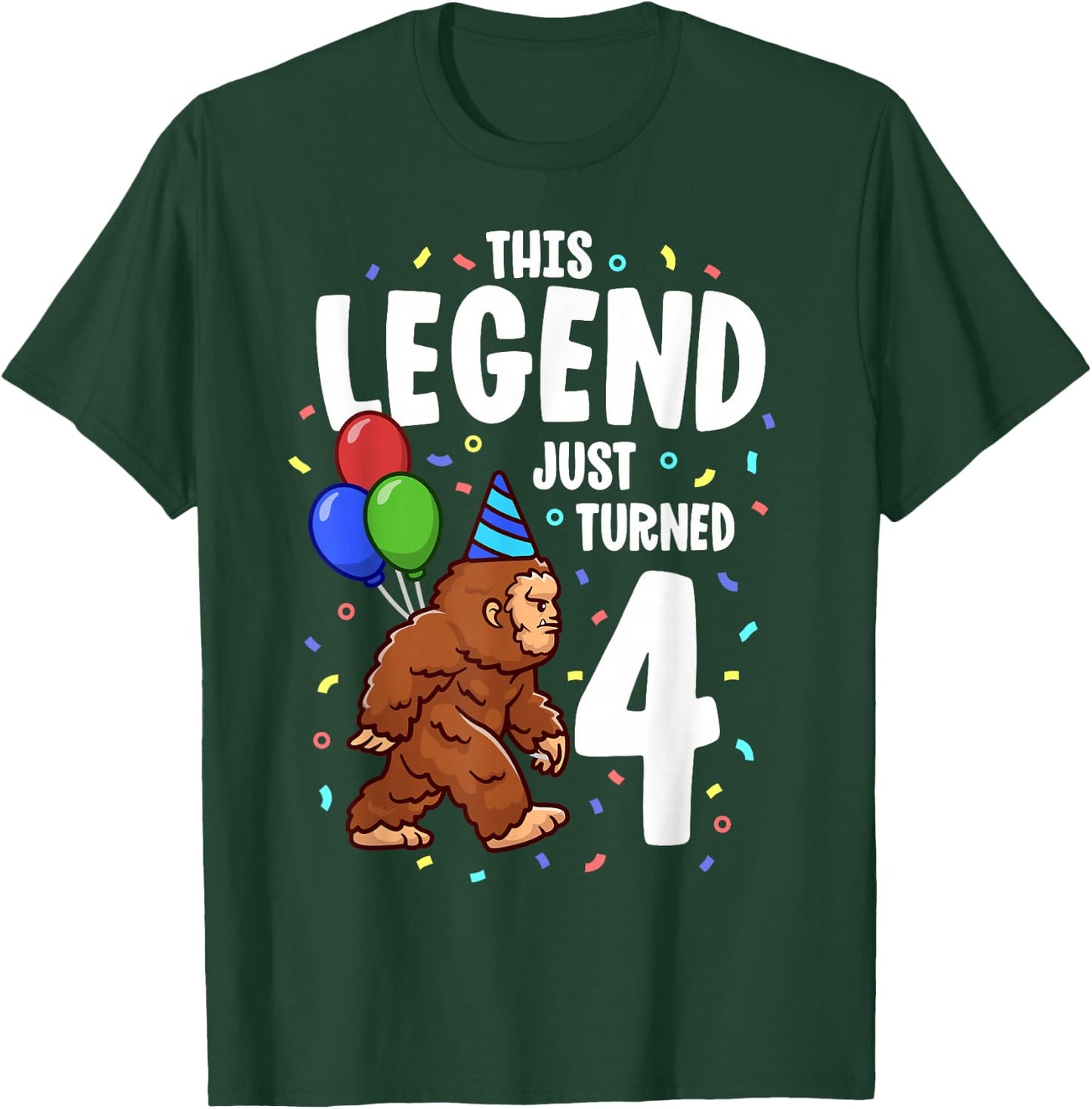 Bigfoot Birthday Party 4 Years Old Sasquatch Theme Boys T-Shirt - T-Shirt | Forest