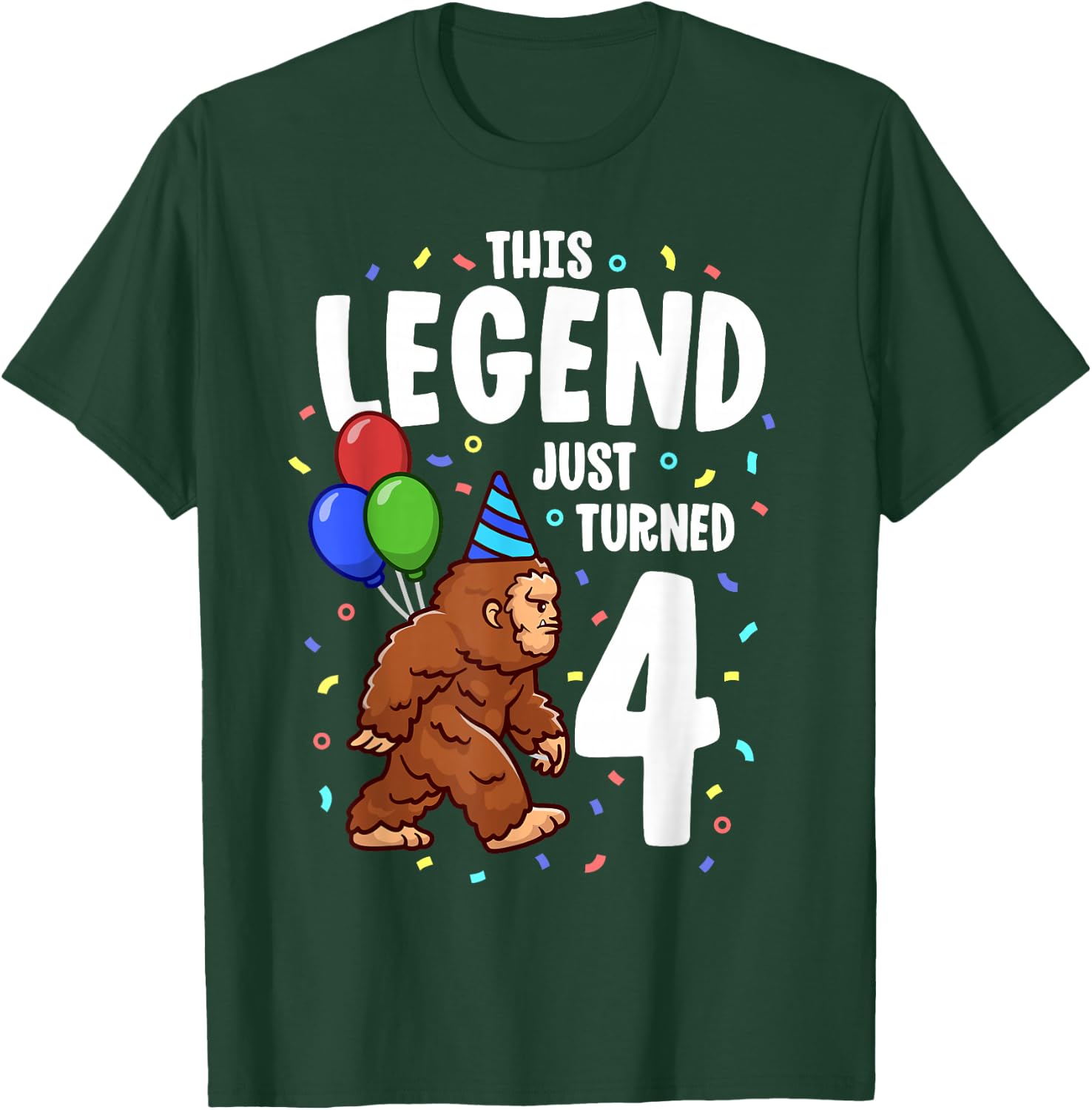 Bigfoot Birthday Party 4 Years Old Sasquatch Theme Boys T-Shirt - T-Shirt | Forest
