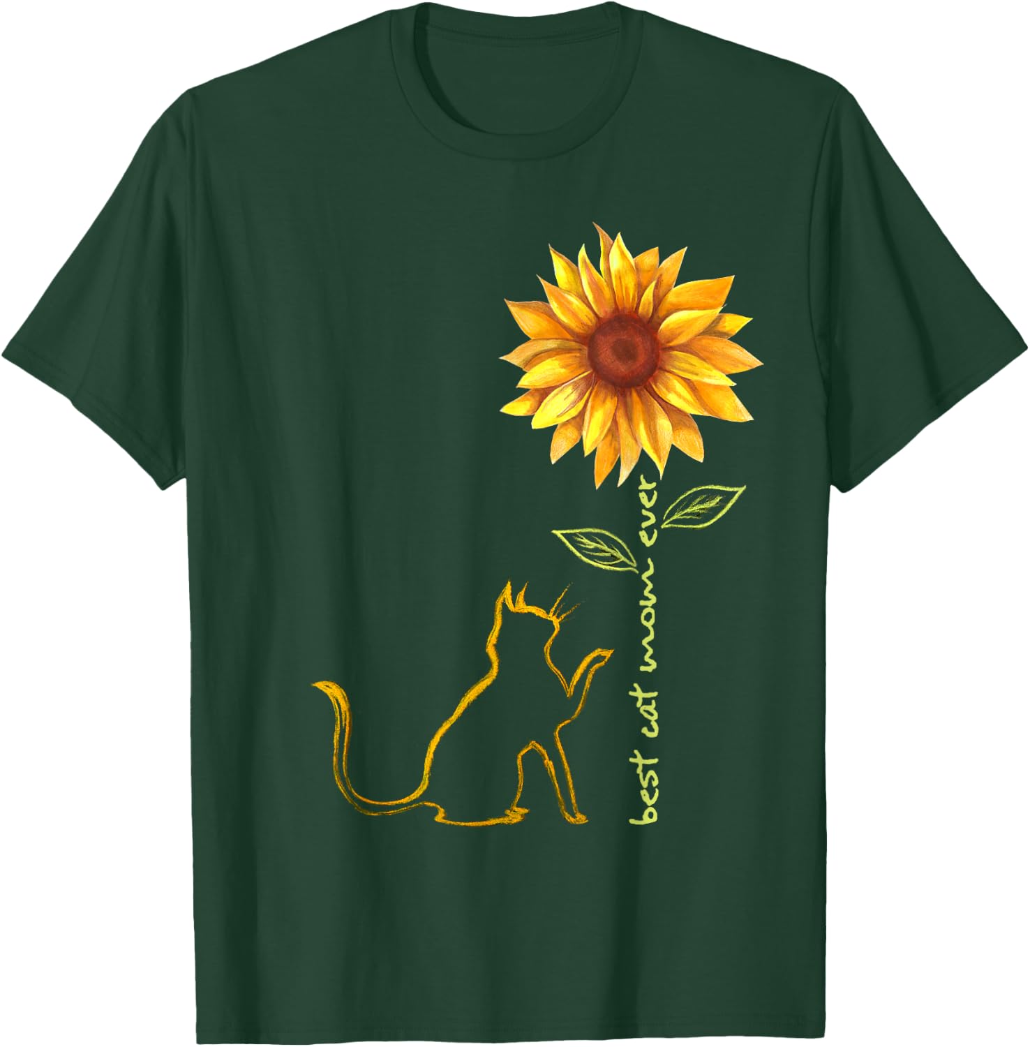 Best Cat Mom Ever Sunflower Cat Tree Men Women Girls Kids T-Shirt - T-Shirt | Forest