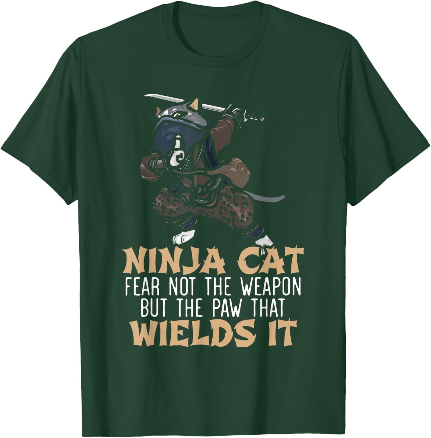 Ninja Cat Mercenary Shuriken Kunai Shinobi Kitty Lover Women Kids T-Shirt - T-Shirt | Forest
