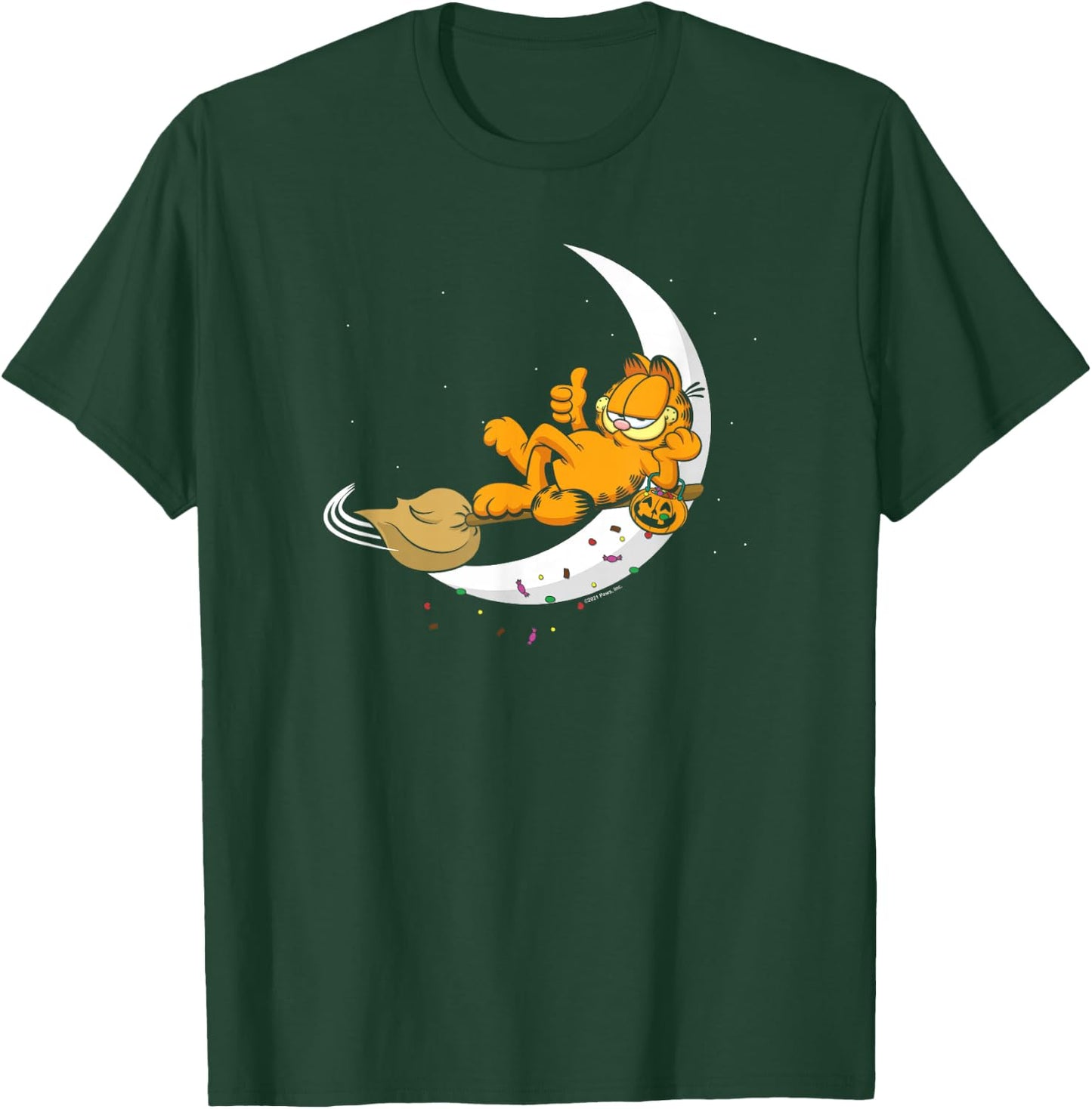 Garfield Halloween Crescent Moon Broom Riding Garfield T-Shirt - T-Shirt | Forest