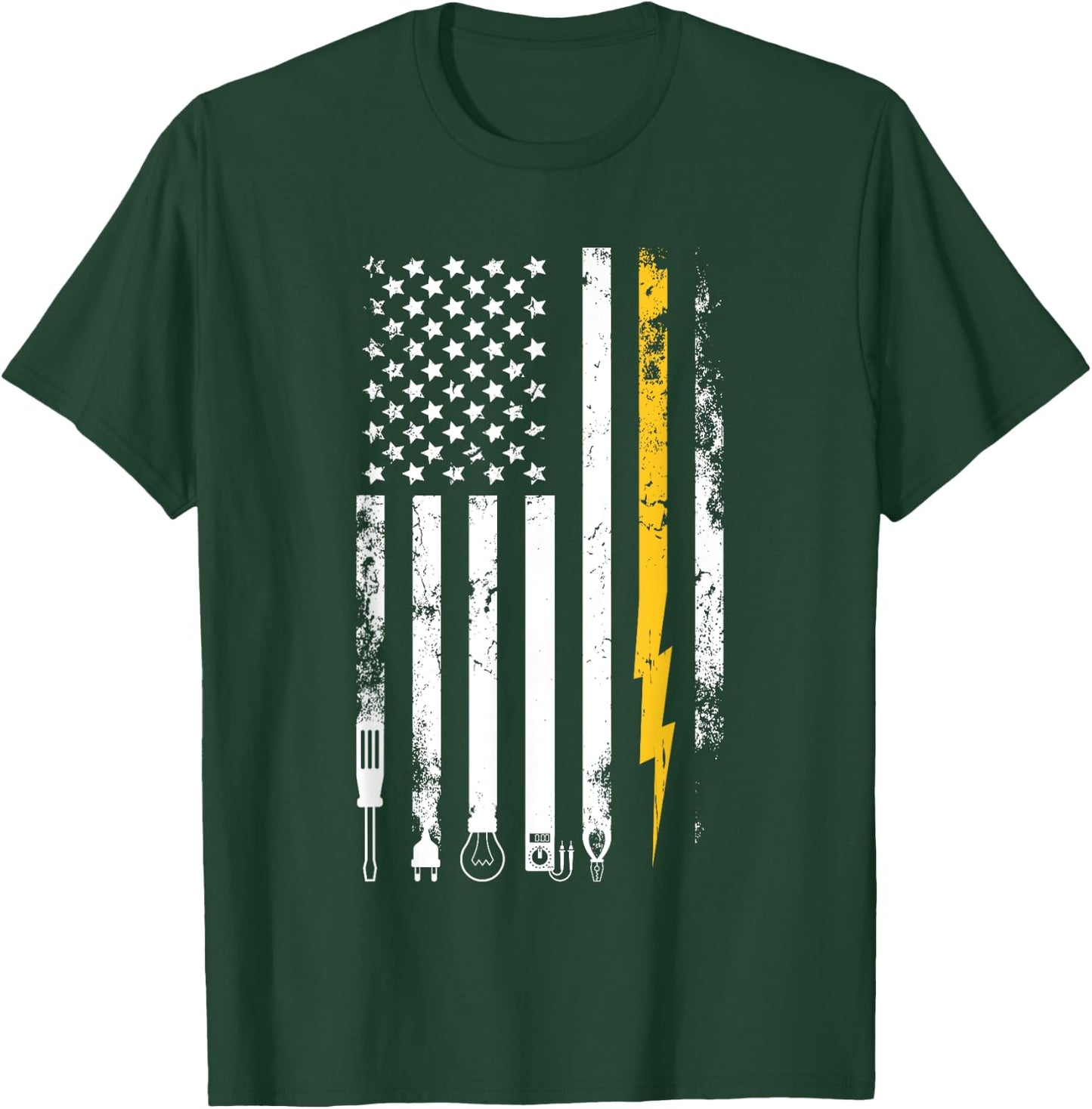Electrician US Flag Electricians Tools T-Shirt - T-Shirt | Forest
