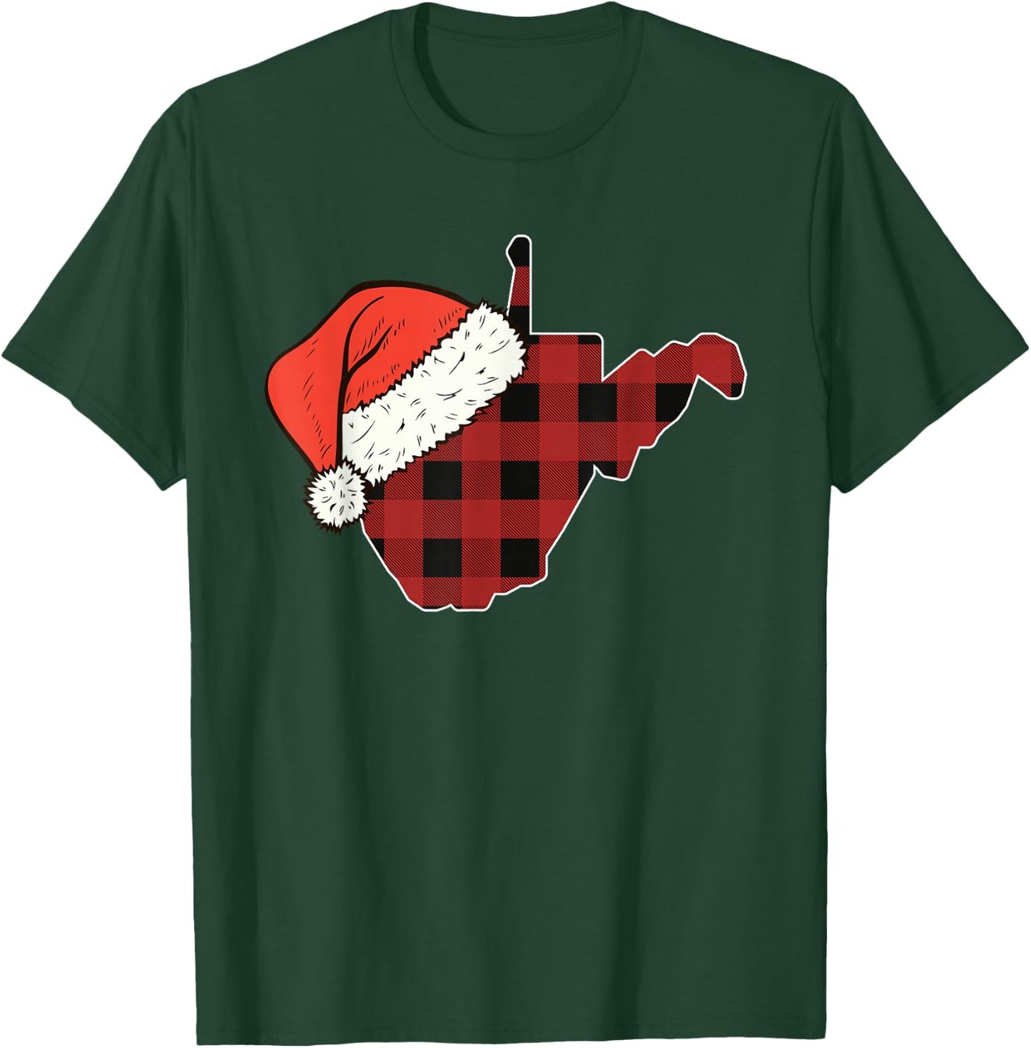 West Virginia Plaid Christmas Santa Hat Holiday Matching T-Shirt - T-Shirt | Forest