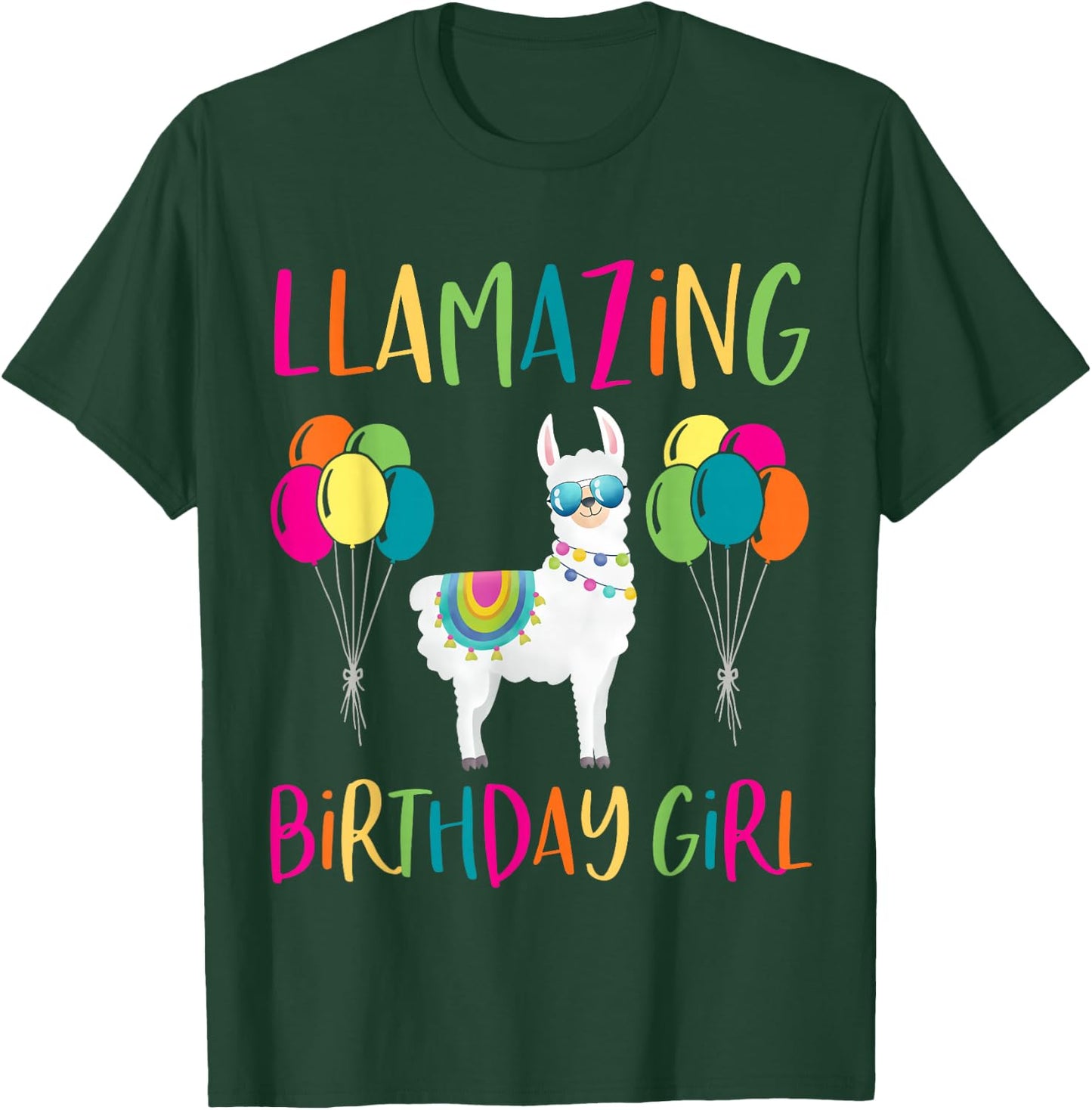 Girl Llama Birthday LLamazing Party Alpaca Balloons Gift Small T-Shirt - T-Shirt | Forest