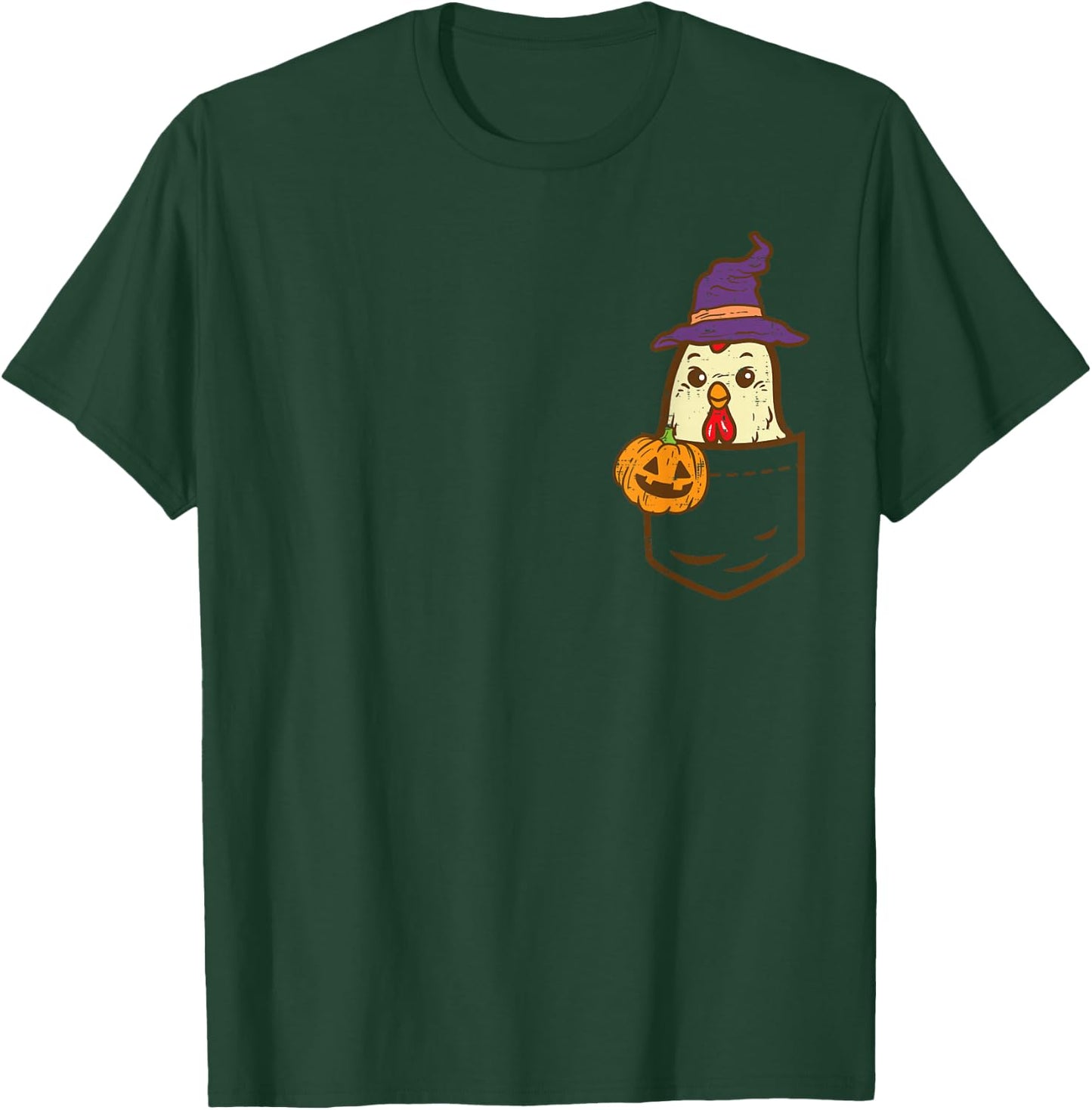 Pocket Chicken Witch Pumpkin Halloween Bird Animal Farmer T-Shirt - T-Shirt | Forest
