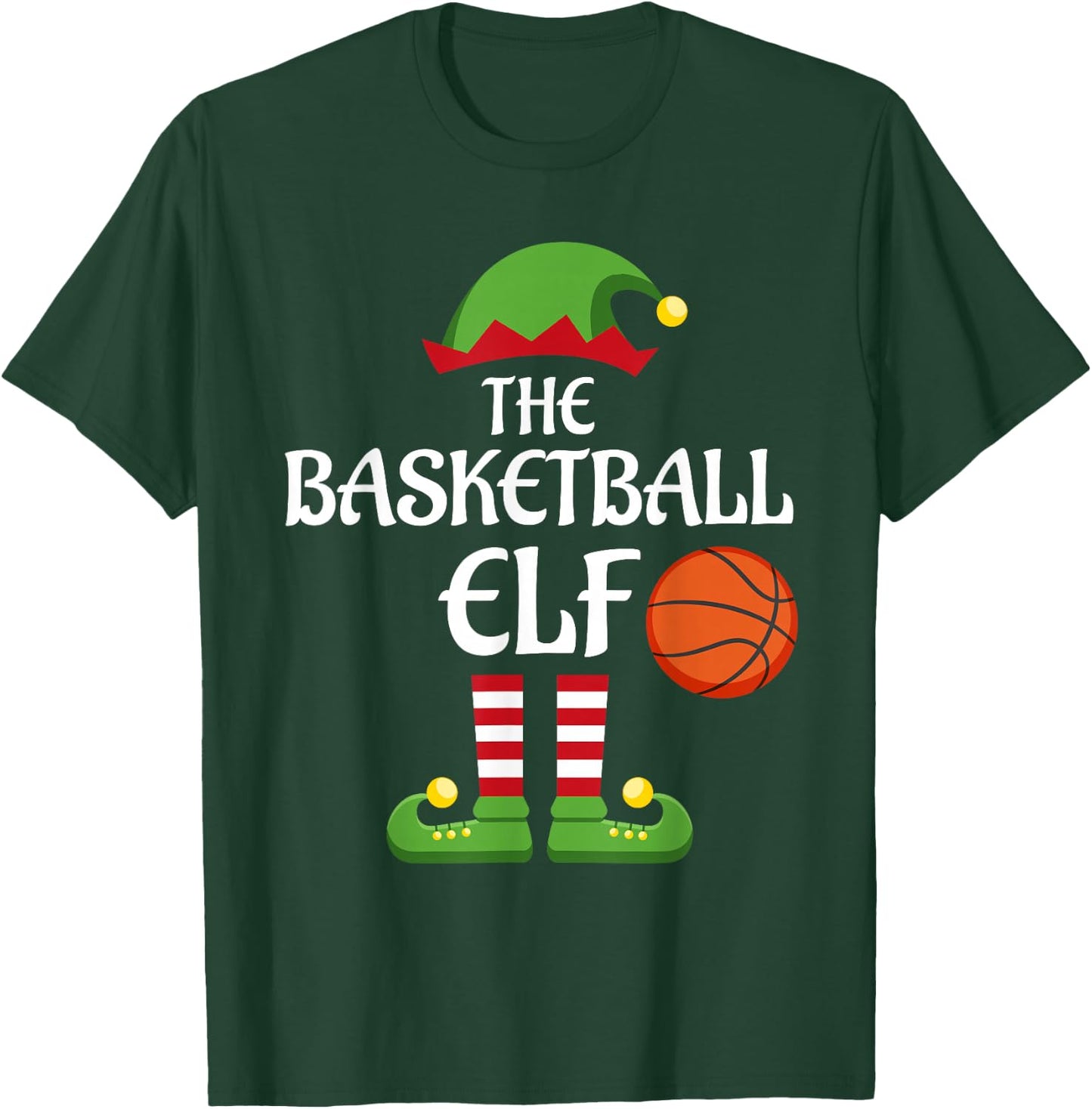Basketball Elf Family Matching Group Christmas Sporty T-Shirt - T-Shirt | Forest