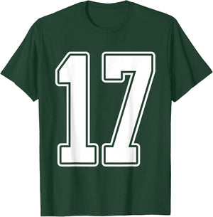 #17 White Outline Number 17 Sports Fan Jersey Style T-Shirt - T-Shirt | Forest