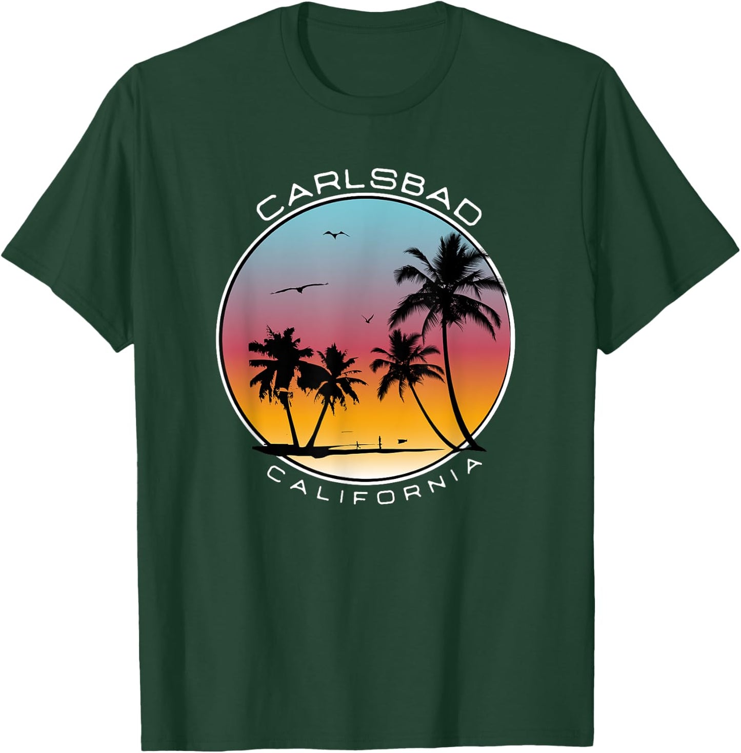 Carlsbad California Sunset Palm Tree T-Shirt - T-Shirt | Forest