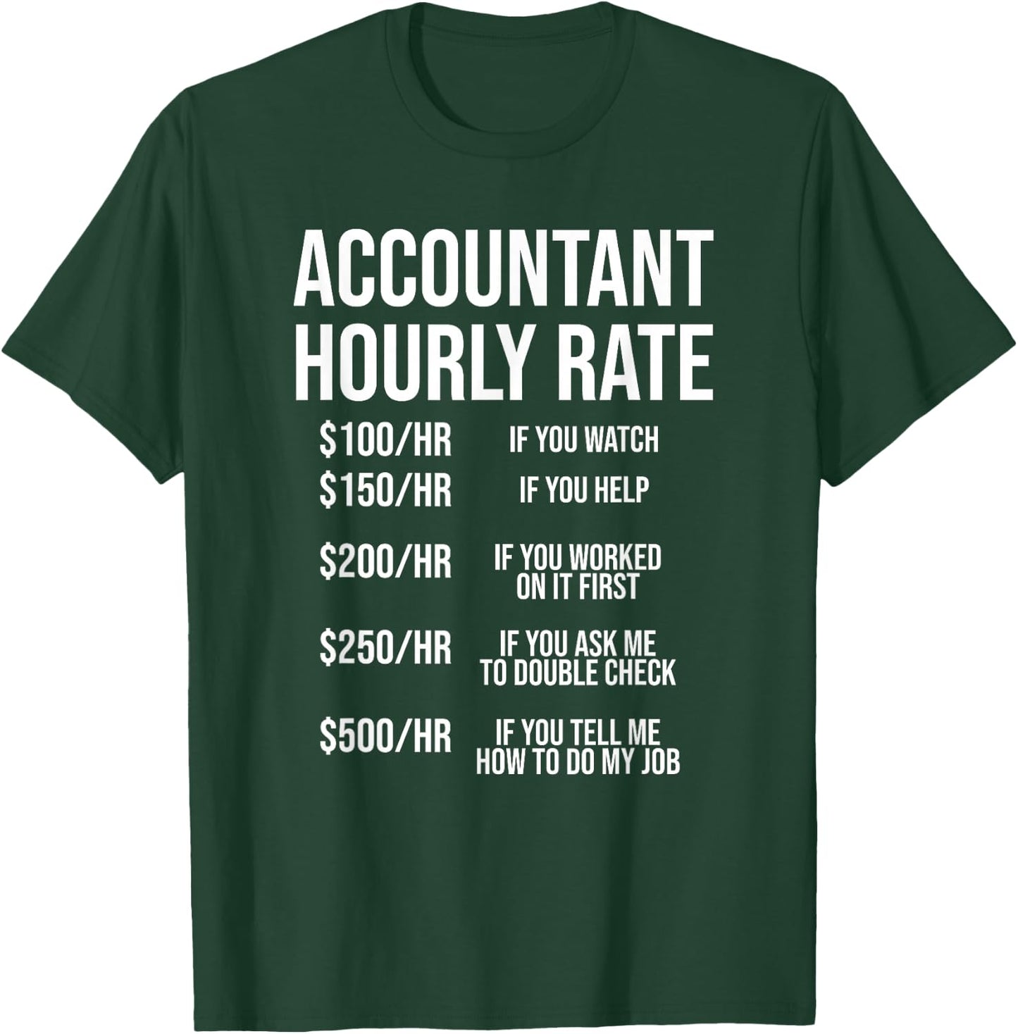 Funny Accountant Hourly Rate Accounting CPA Humor Small T-Shirt - T-Shirt | Forest