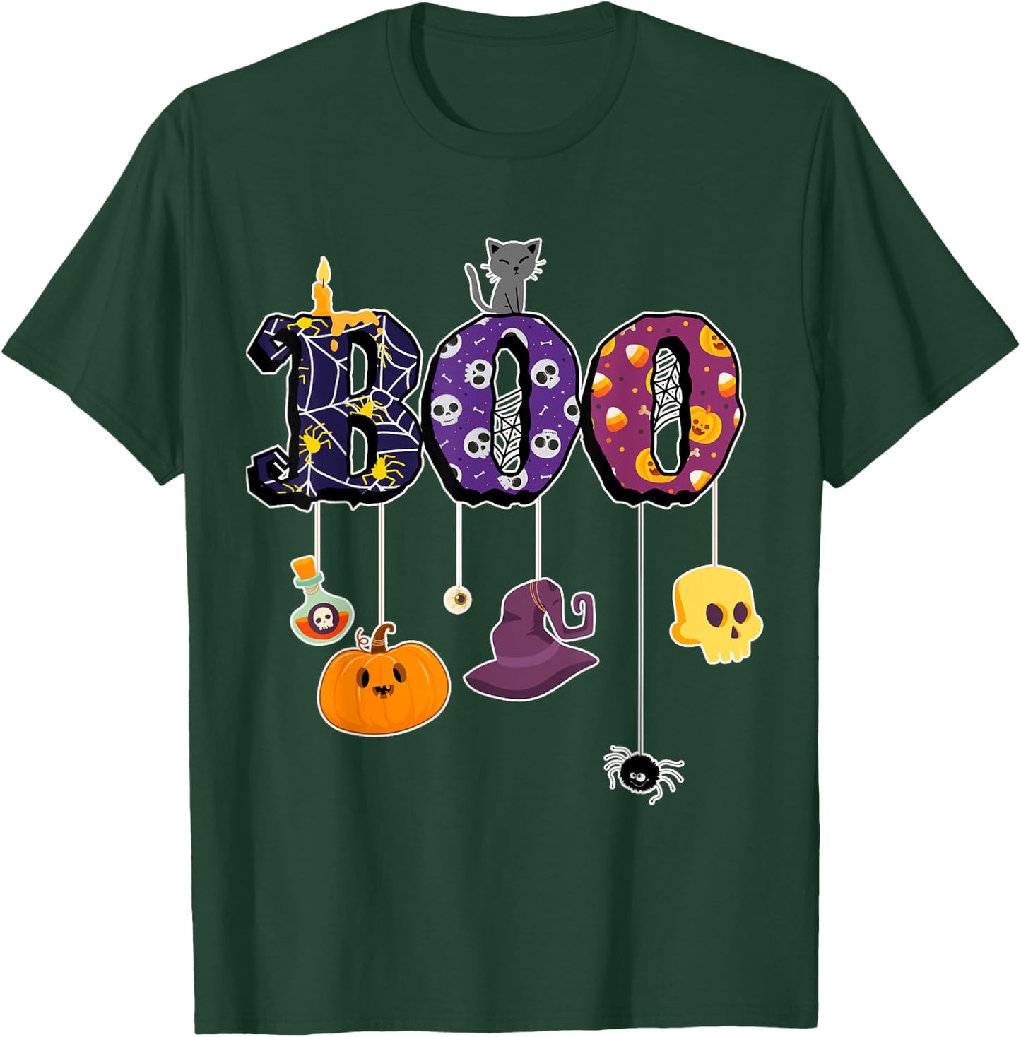 Boo Halloween Costume Spiders, Ghosts, Pumkin & Witch Hat T-Shirt - T-Shirt | Forest