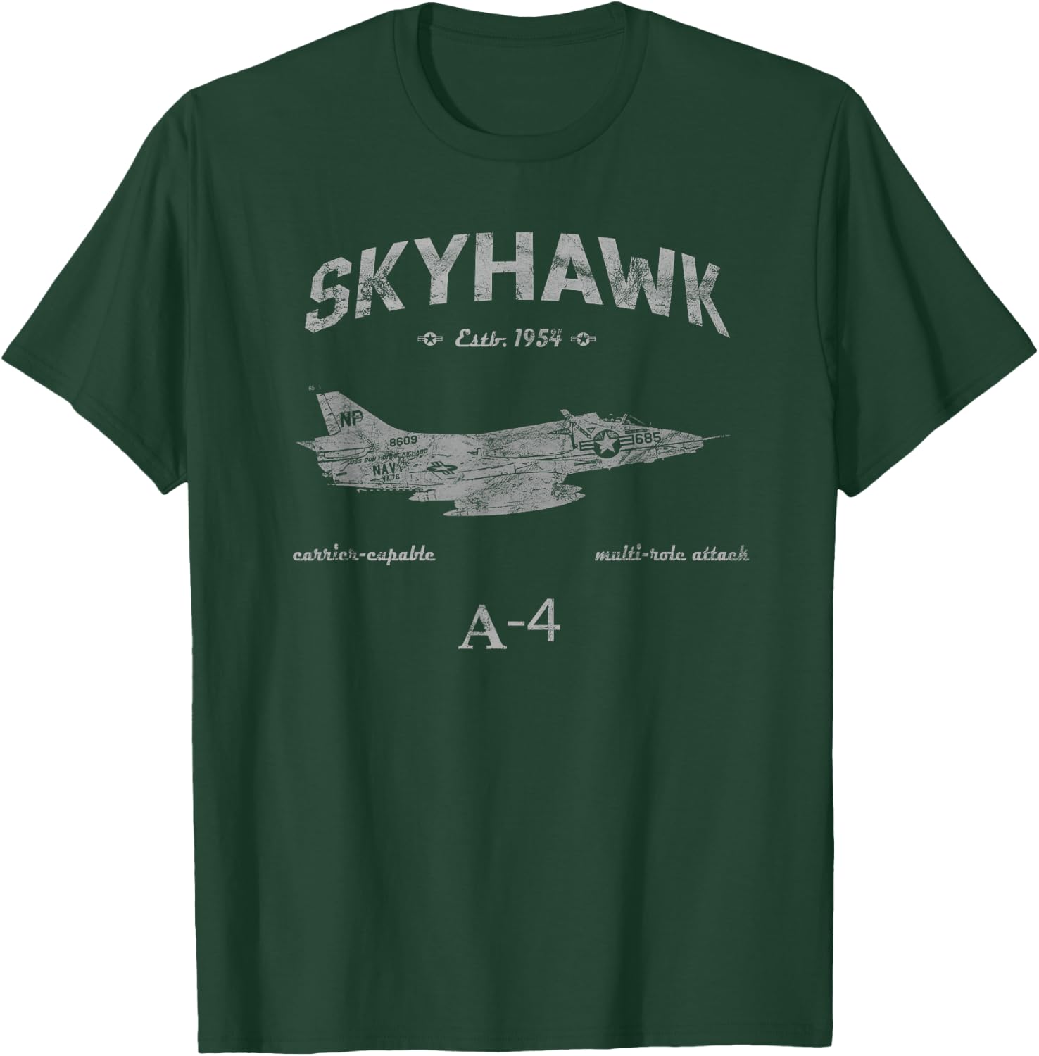 A-4 Skyhawk Jet Airplane Estb 1954 Vintage Style Pilot T-Shirt - T-Shirt | Forest